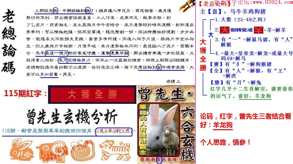 115期：转载各路高手分解/跑狗玄机/藏宝图/挂牌资料/一份杂料参考